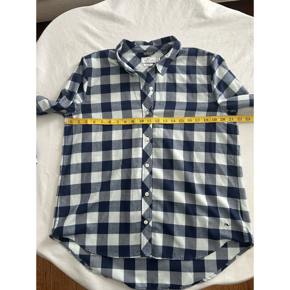 Vineyard Vines Plaid Flannel Button Front Blouse Womens Size 12 Blue Classic - Picture 6 of 8